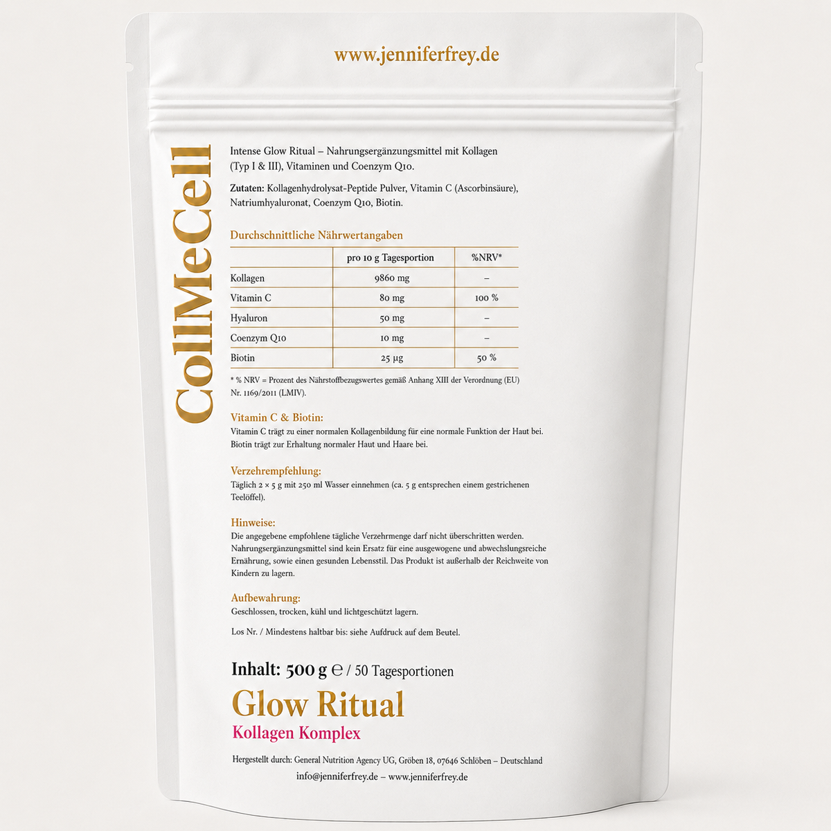 Kollagen Pulver Hyaluron | INTENSE GLOW RITUAL mit Hyaluron, Biotin, Q10 & Vitamin C General Nutrition Agency UG