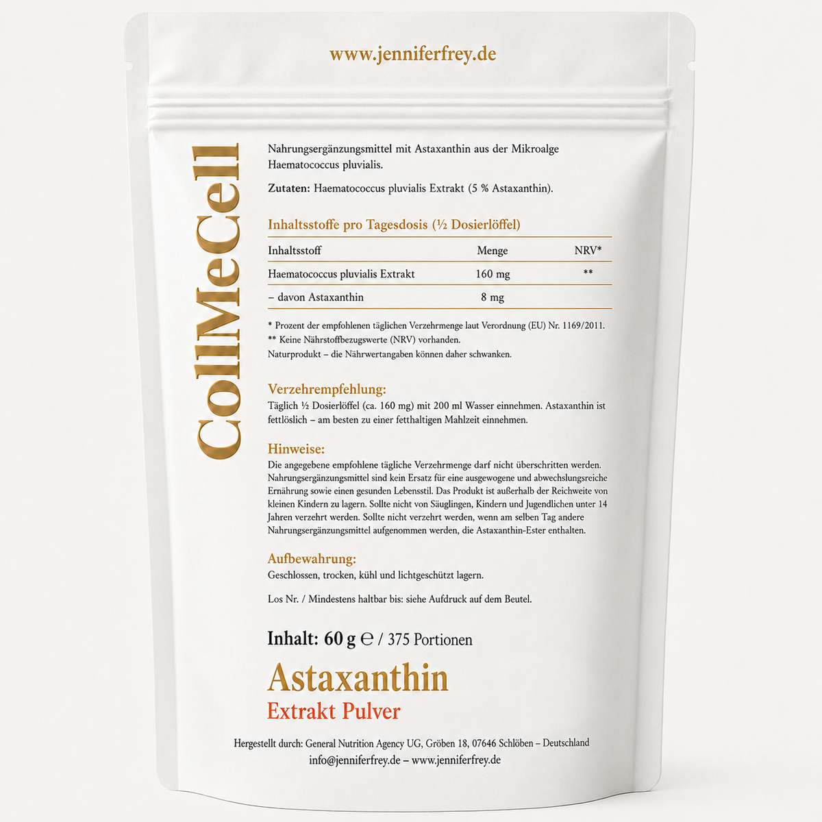 Astaxanthin kaufen – reines Astaxanthin Pulver hochdosiert, 375 Tage Vorrat Jennifer Frey