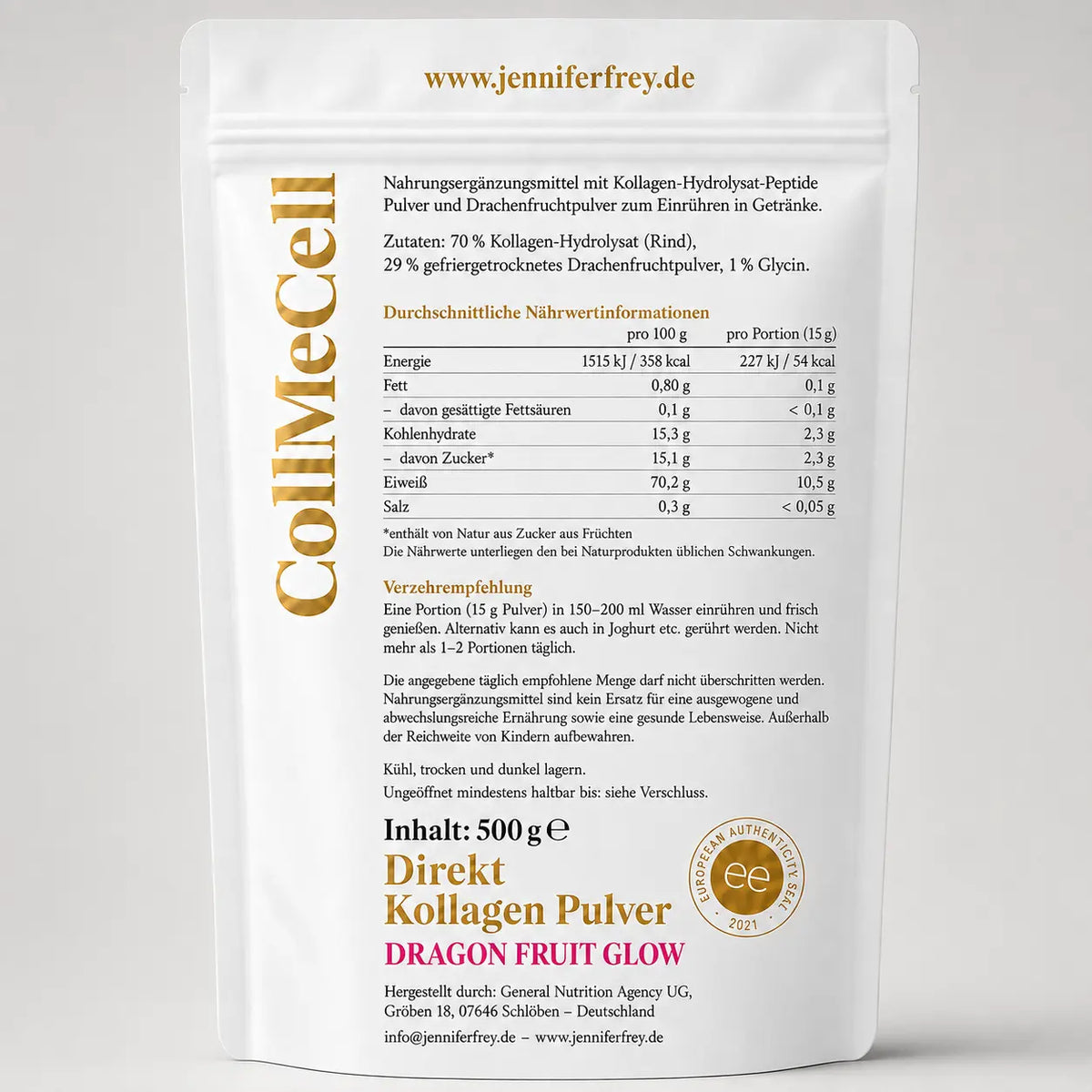 CollMeCell Kollagen Hydrolysat Pulver – Drachenfrucht Jennifer Frey