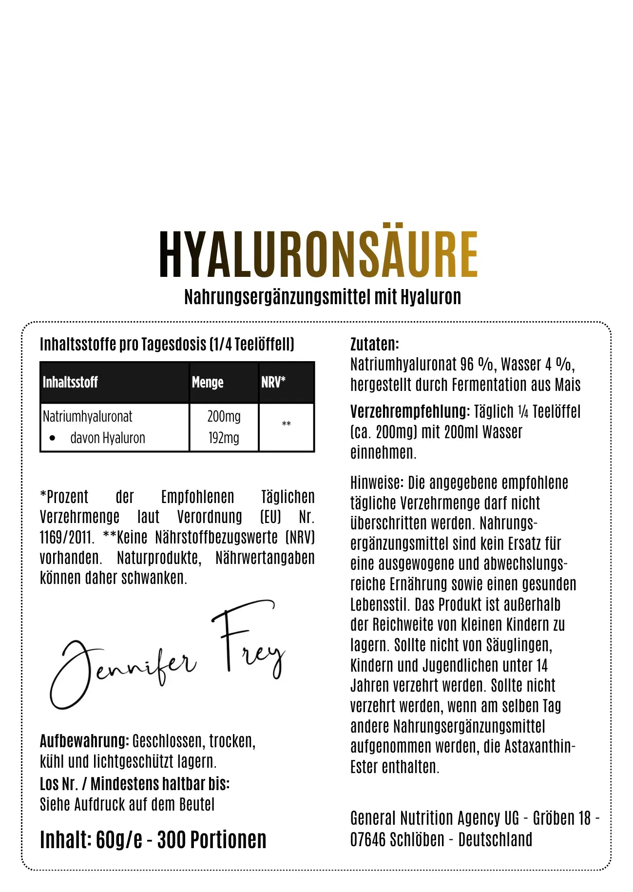 CollMeCell Hochreines Hyaluronsäure-Pulver zum Einnehmen