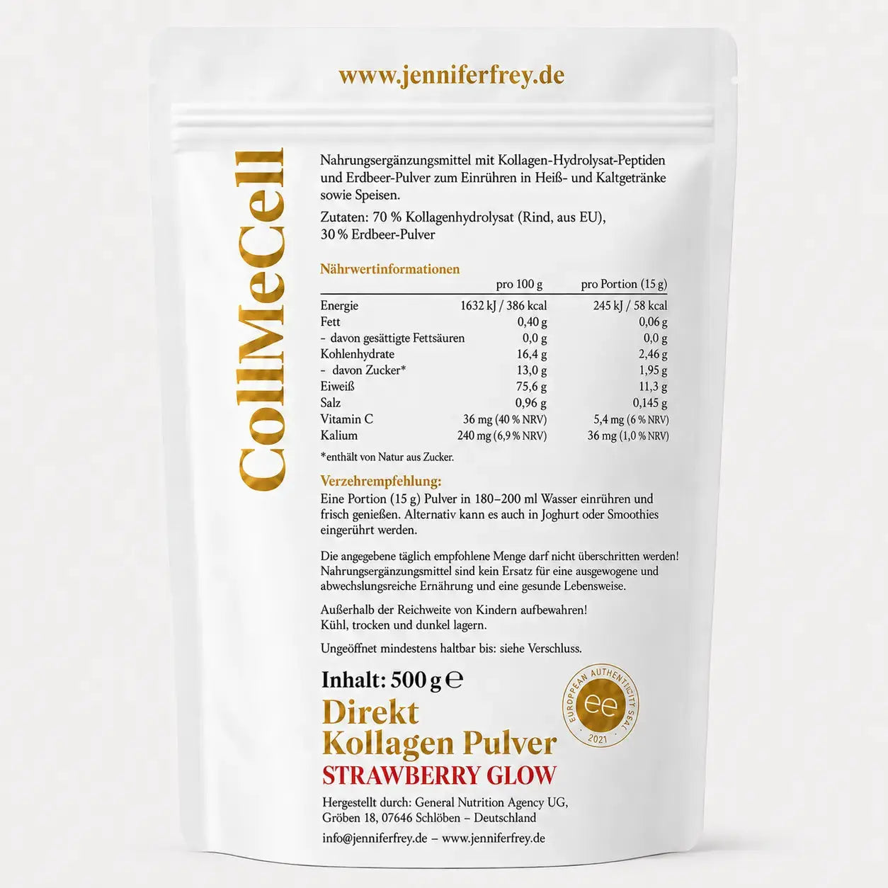CollMeCell Kollagen-Hydrolysat-Peptidpulver Erdbeer Smoothie Jennifer Frey