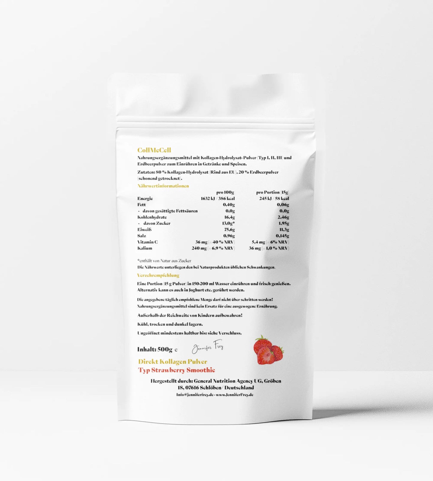 Kollagen Hydrolysat Peptide Pulver – Erdbeer-Smoothie | 500g - 500g