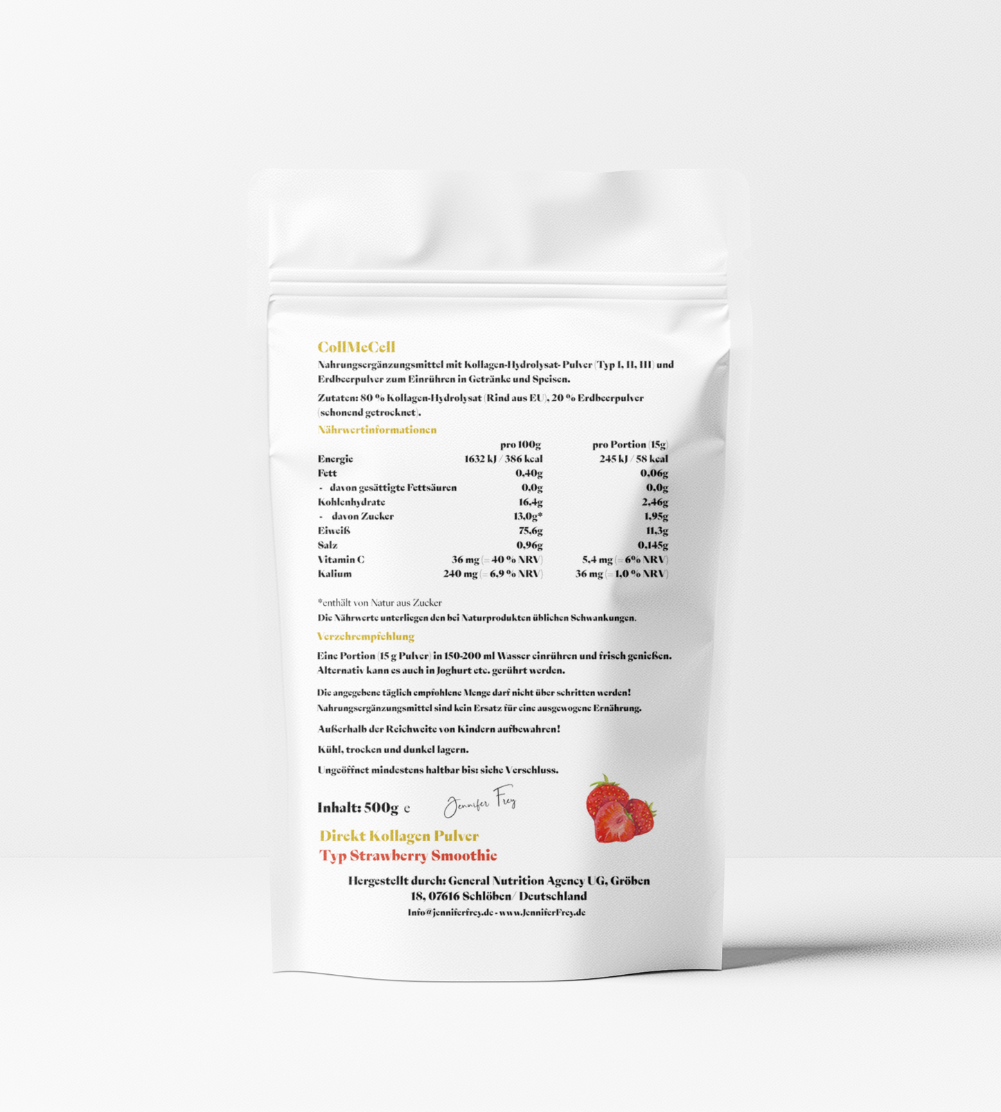 Direct Kollagen Hydrolisat Peptide Pulver - Typ Strawberry Smoothie
