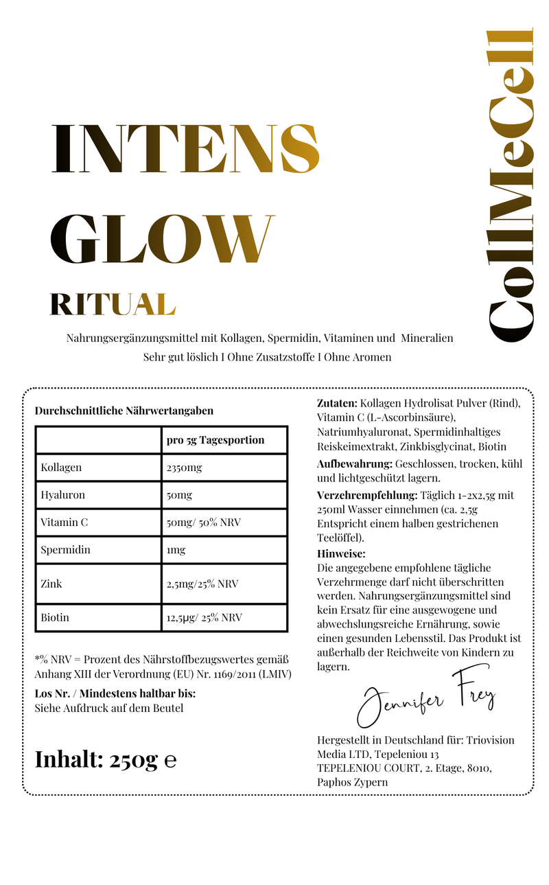 INTENS GLOW RITUAL Kollagen pure 250g Pulver Beutel – Made in Germany
