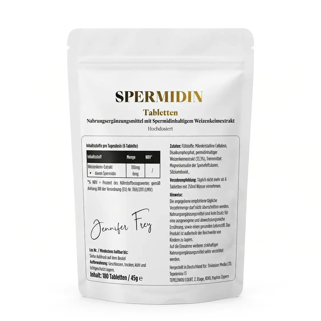 180 Spermidin Tabletten 6,0 mg Spermidin pro Tagesdosis I für deine tägliche Ergänzung. Jennifer Frey