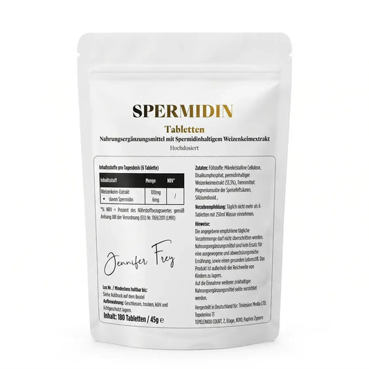 180 Spermidin Tabletten 6,0 mg Spermidin pro Tagesdosis I für deine tägliche Ergänzung. Jennifer Frey
