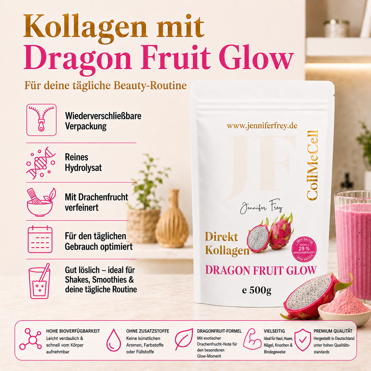 CollMeCell Kollagen Hydrolysat Pulver – Drachenfrucht Jennifer Frey