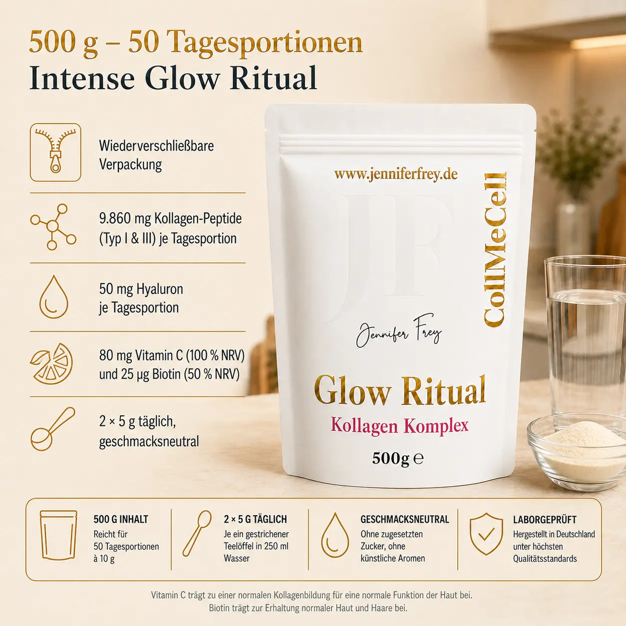 Kollagen Pulver Hyaluron | INTENSE GLOW RITUAL mit Hyaluron, Biotin, Q10 & Vitamin C