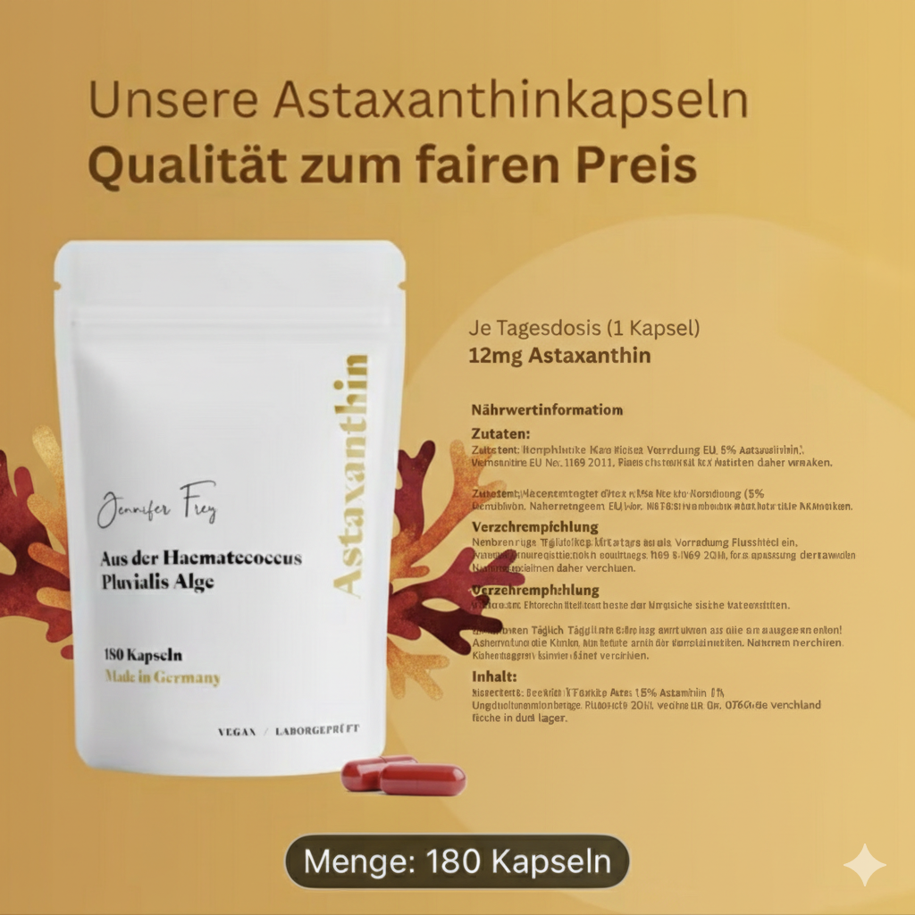 Astaxanthin 180 Kapseln  12mg - Hochdosiert – 180 Tage Vorrat - Vegan