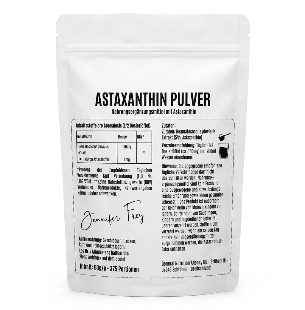Astaxanthin Extrakt Pulver – 365 Tage Vorrat - Vegan
