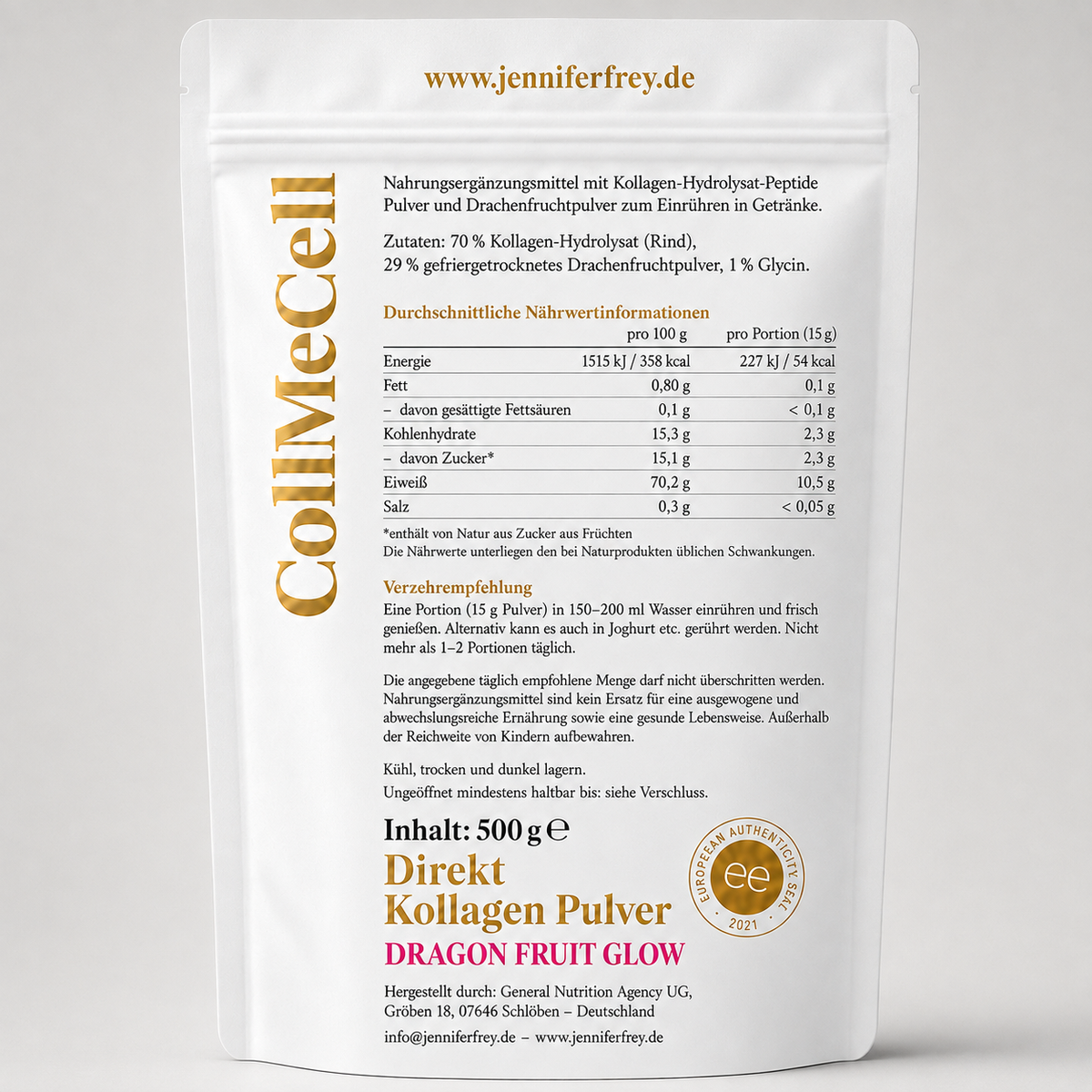 CollMeCell Kollagen Hydrolysat Pulver – Drachenfrucht Jennifer Frey