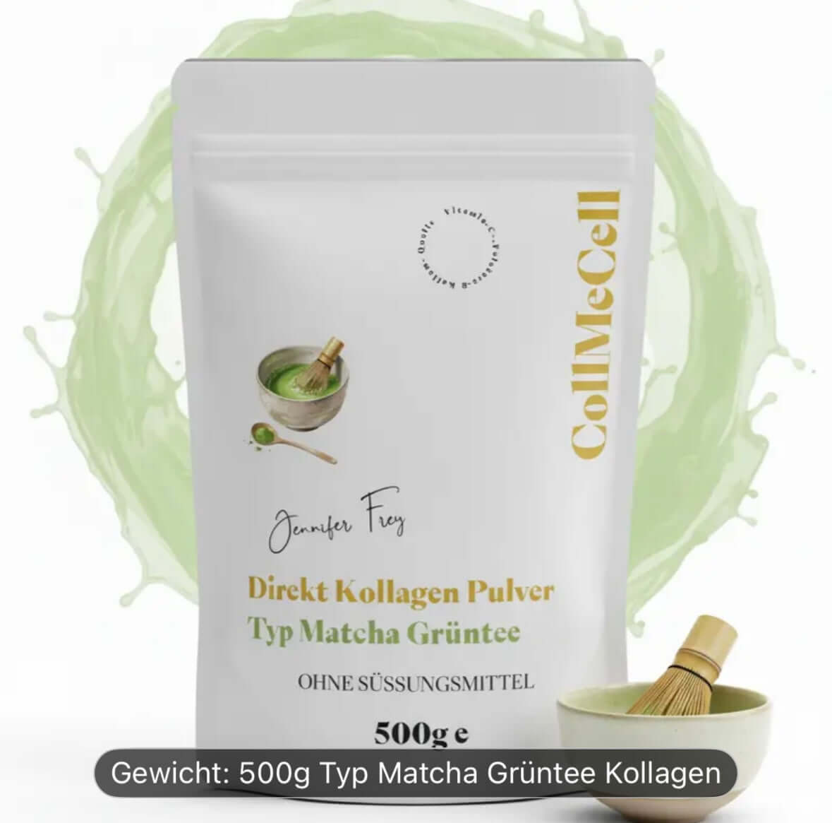 Matcha Kollagen Pulver 500g Premium Qualität made in Germany | 95% Kollagen & 5% Matcha Grüntee Pulver | ohne Süßungsmittel |