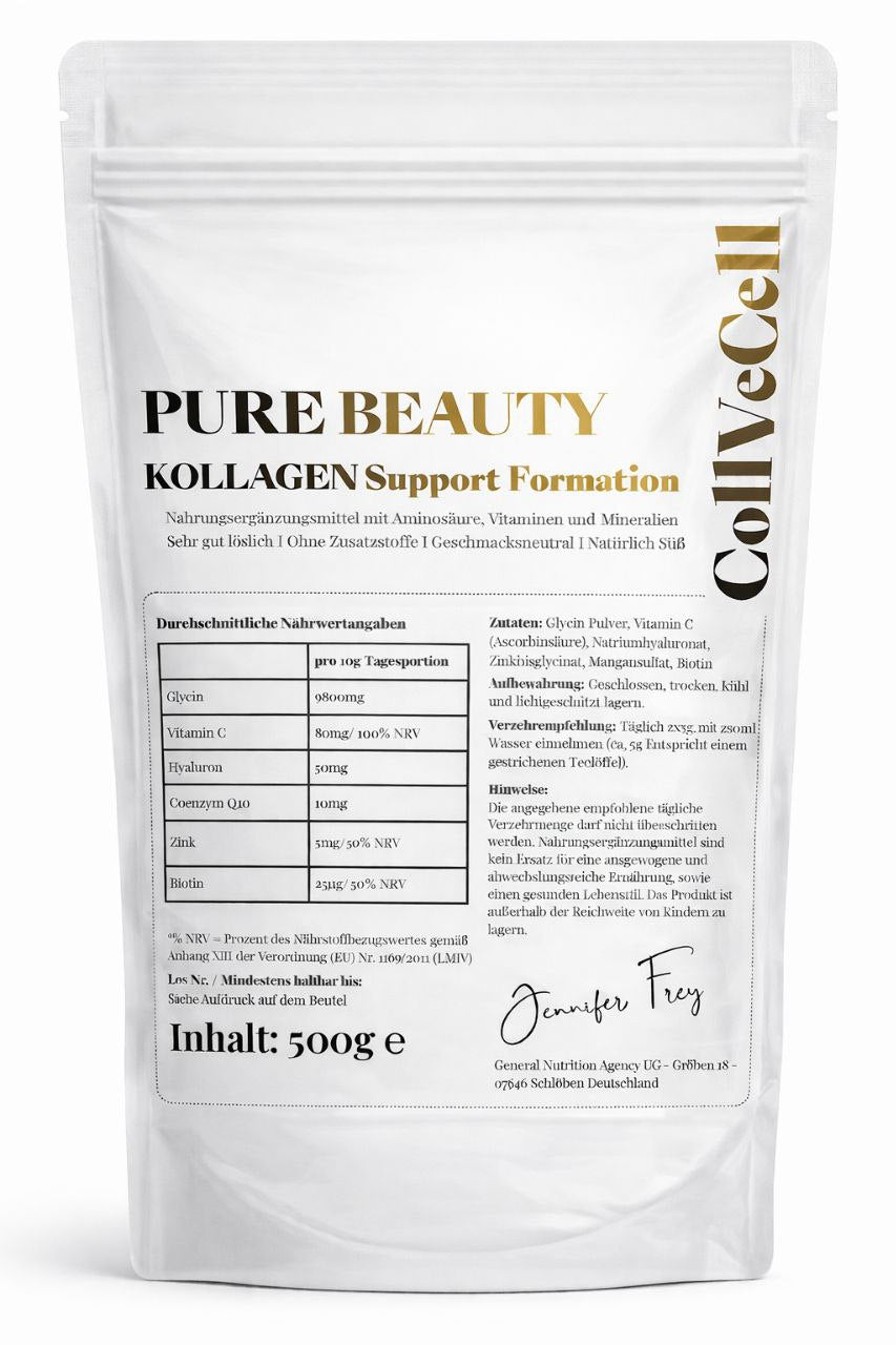 Collagen Premium Support Komplex Pulver 500g – Mit Glycin, Vitamin C, Hyaluronsäure, Zink & Biotin | Vegan | Enthält kein Kollagen