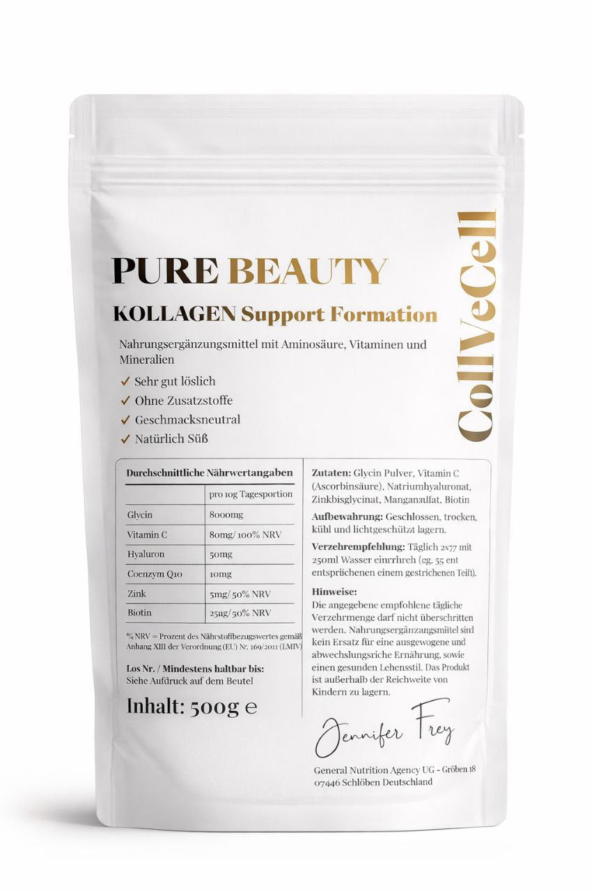 Collagen Premium Support Komplex Pulver 500g – Mit Glycin, Vitamin C, Hyaluronsäure, Zink & Biotin | Vegan | Enthält kein Kollagen