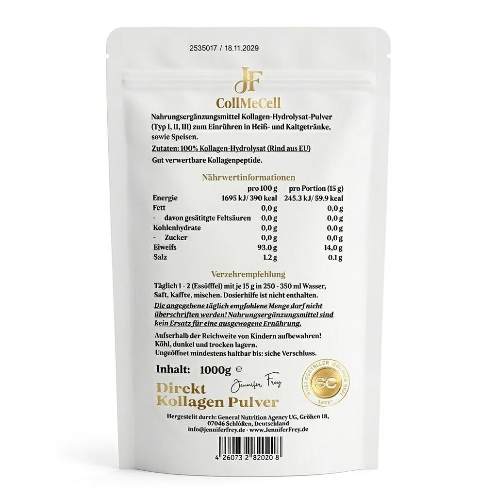 Direkt 100% Kollagen Hydrolisat Peptide Pulver - Original Kollagen CollMeCell - PRE SALE 14 WERKTAGE LIEFERZEIT!!!