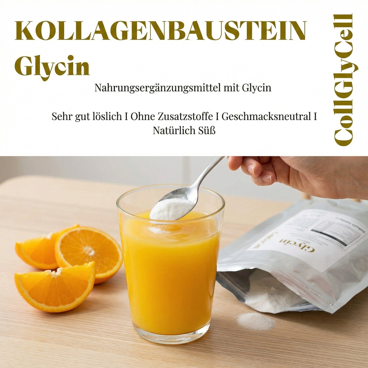 Glycin Pulver 500g - Kollagen-Baustein hochdosiert + Vitamin C - Made in Germany