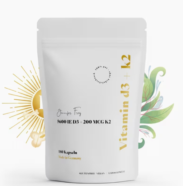 Vitamin D3K2 180 Kapseln hochdosiert und vegan | Je Tagesdosis (1Kapsel): Vitamin D3 140mcg (5600 IE) & Vitamin K2 200 mcg | made in Germany
