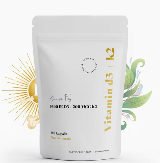Vitamin D3K2 180 Kapseln hochdosiert und vegan | Je Tagesdosis (1Kapsel): Vitamin D3 140mcg (5600 IE) & Vitamin K2 200 mcg | made in Germany