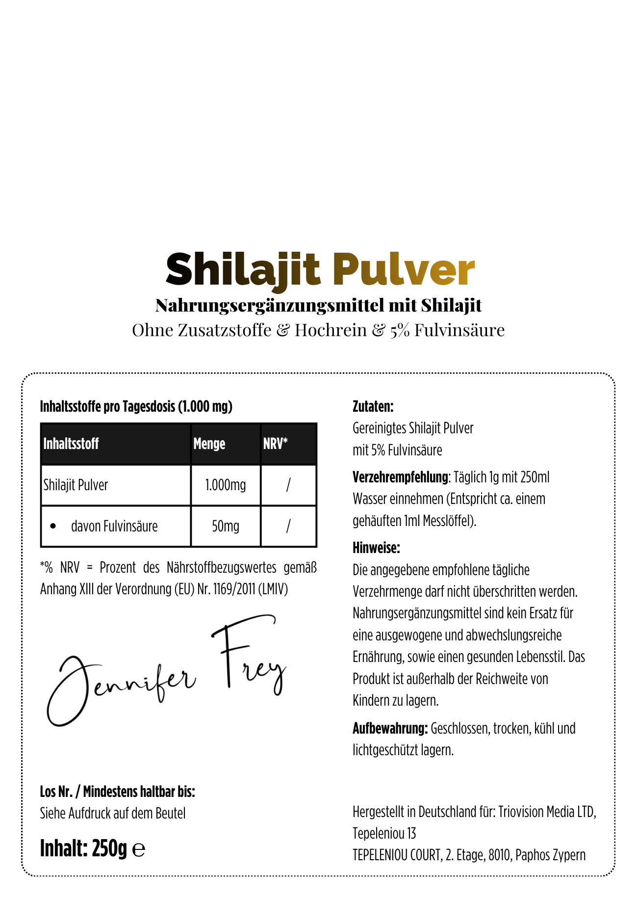Shilajit Pulver 5% Fulvic Acid natürliches Supplement 250g 