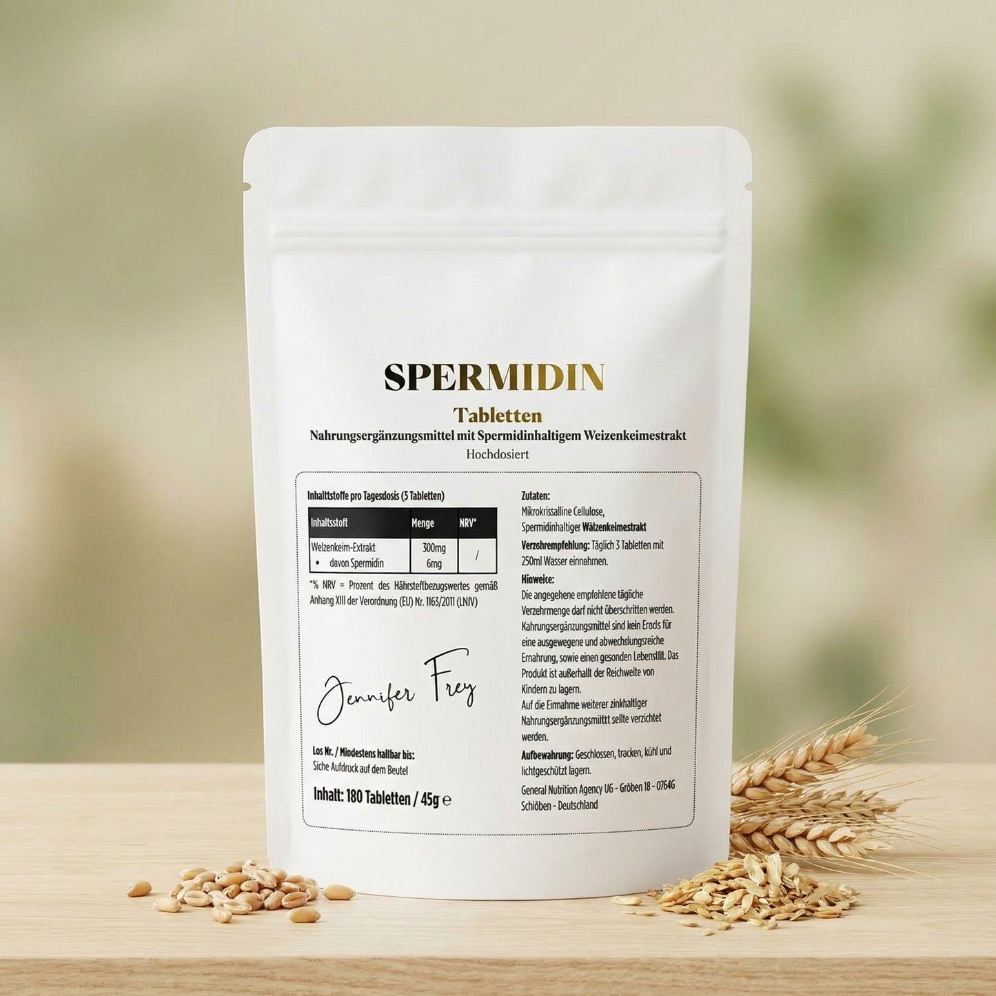 180 Spermidin Tabletten 6,0 mg Spermidin pro Tagesdosis I für deine tägliche Ergänzung. 100% vegan - laborgeprüfte Qualität I Made in Germany