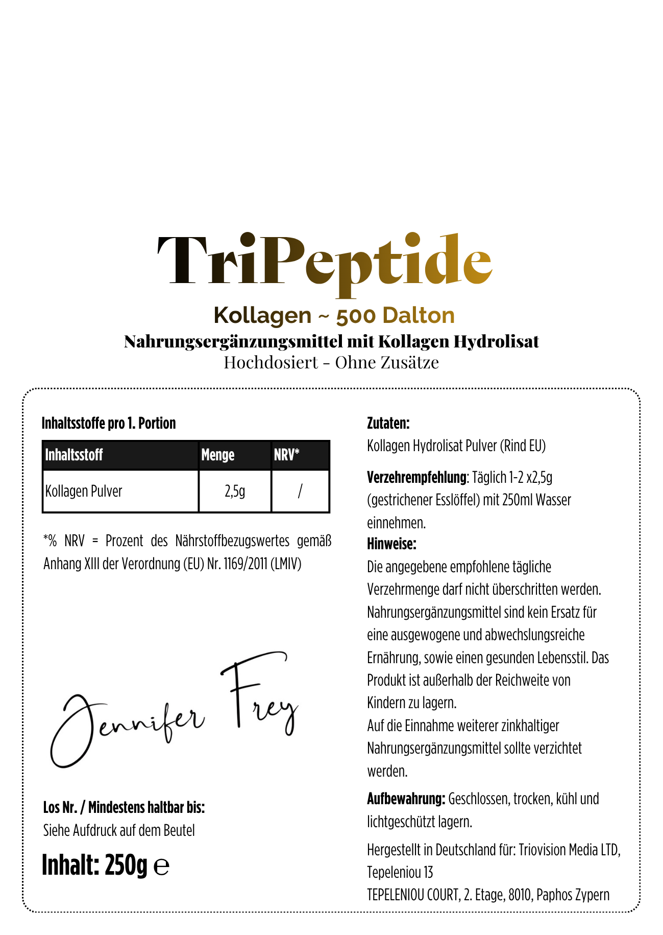 Tripeptide Kollagen Pulver Doypack – Jennifer Frey Supplements