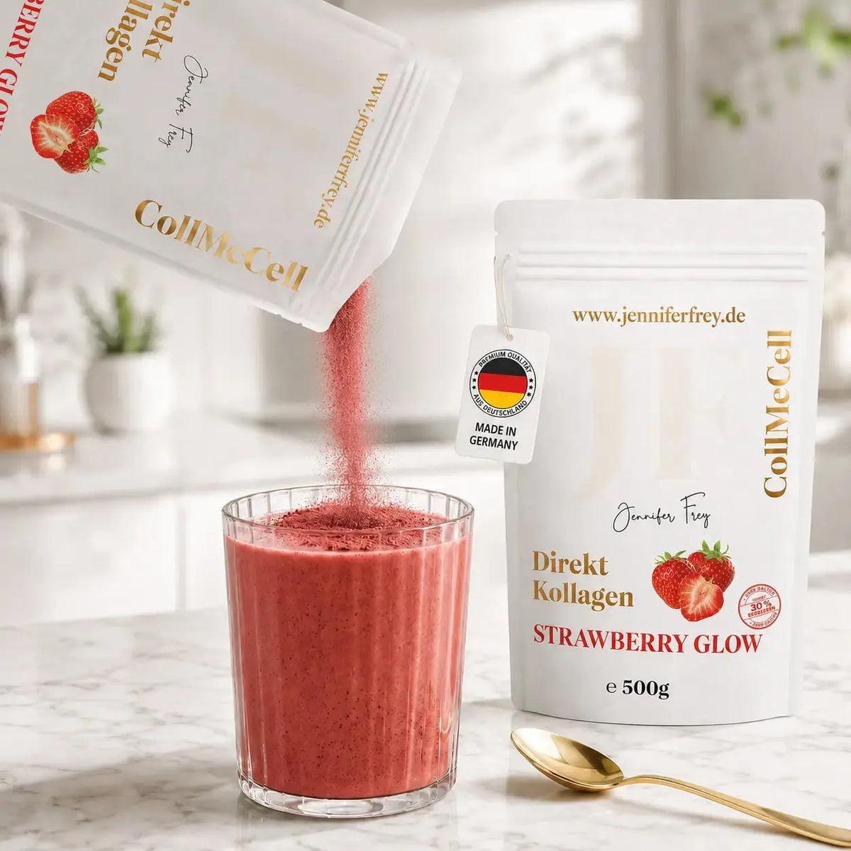 CollMeCell Kollagen-Hydrolysat-Peptidpulver Erdbeer Smoothie Jennifer Frey