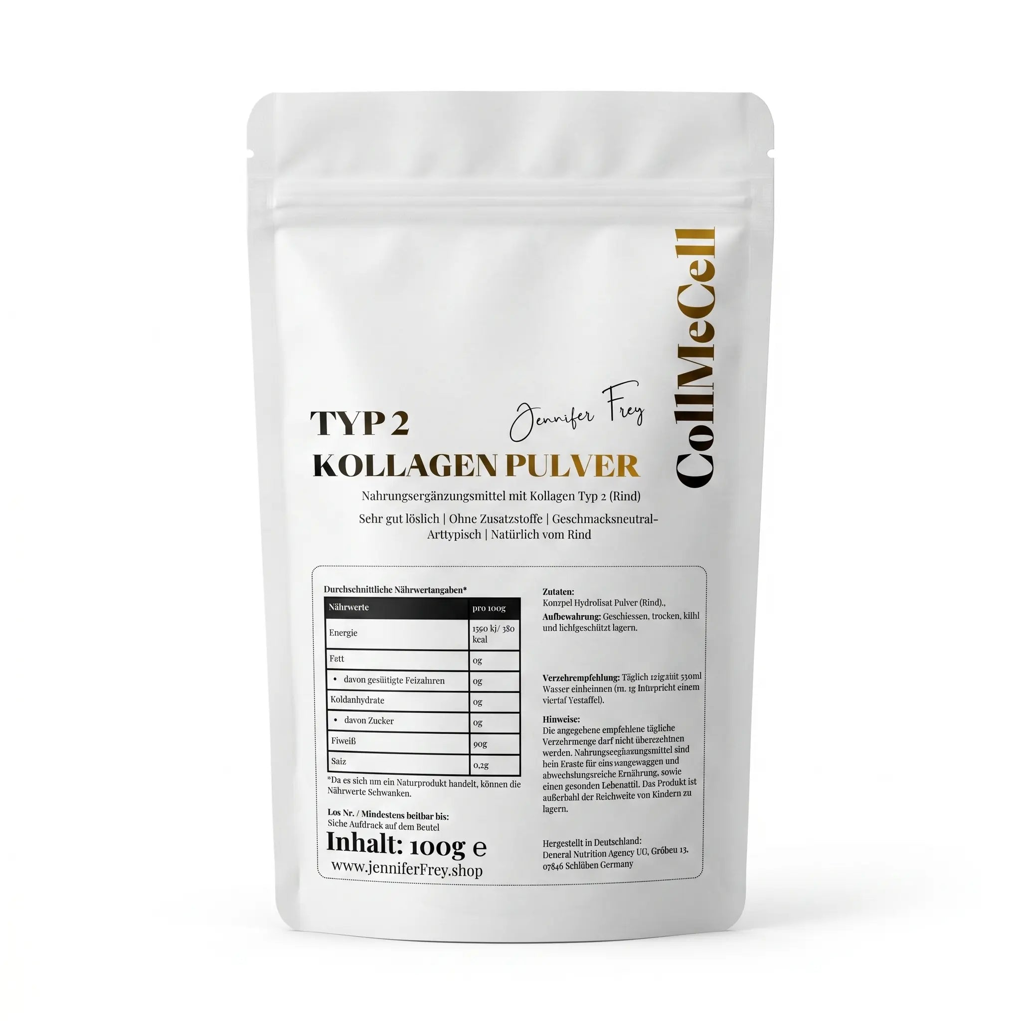 CollMeCell Kollagen Typ 2 Pur Hydrolisat Pulver 100g General Nutrition Agency UG