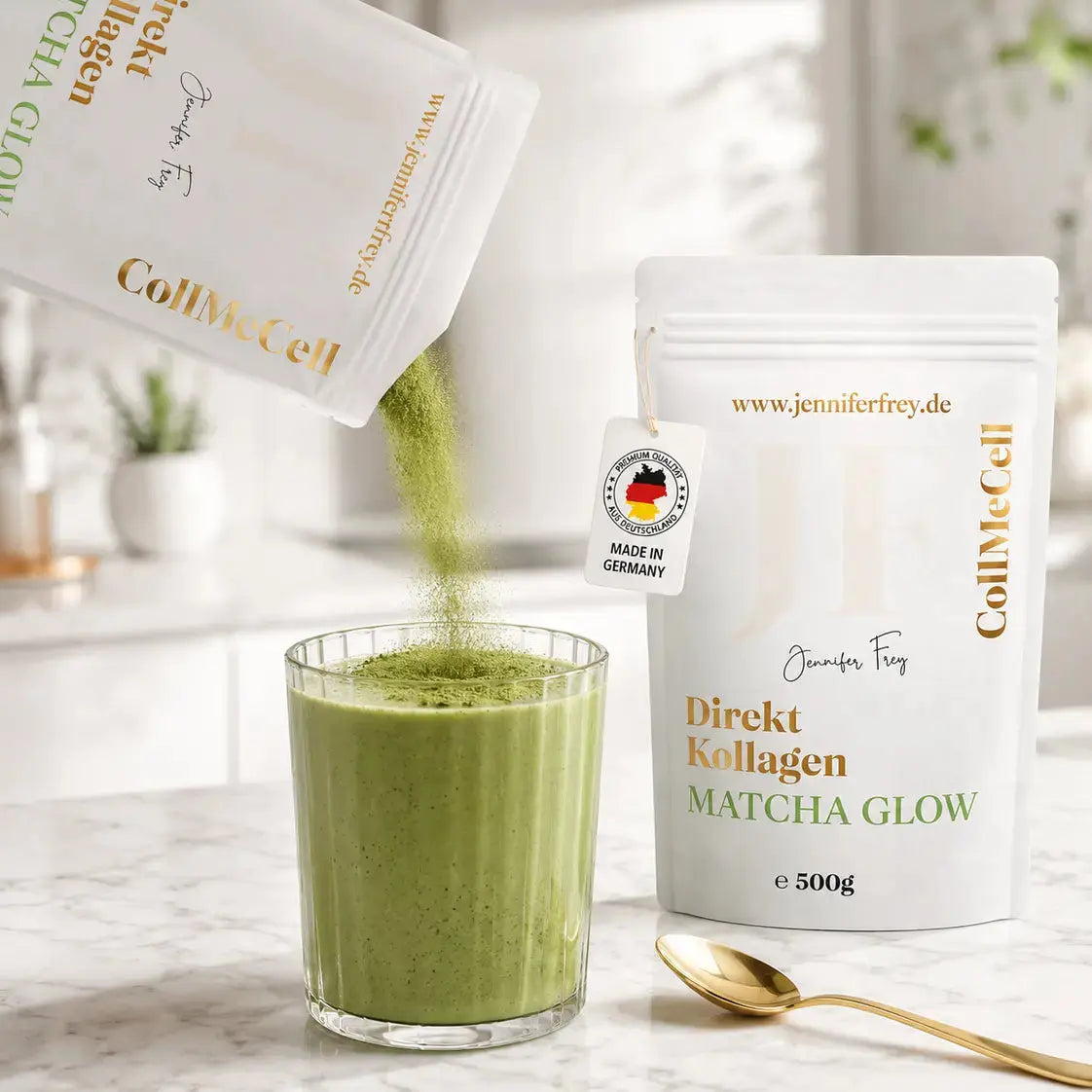 CollMeCell Matcha Glow Direktes Kollagenhydrolysat Peptide Jennifer Frey