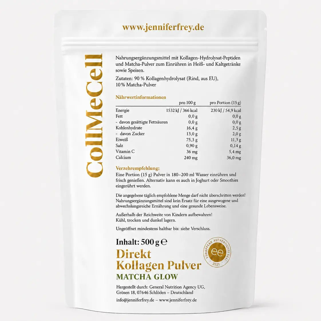 CollMeCell Matcha Glow Direktes Kollagenhydrolysat Peptide Jennifer Frey