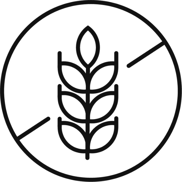 Glutenfreies Symbol mit einem stilisierten Weizenähren-Design, das durch eine diagonale Linie innerhalb eines Kreises durchgestrichen ist.