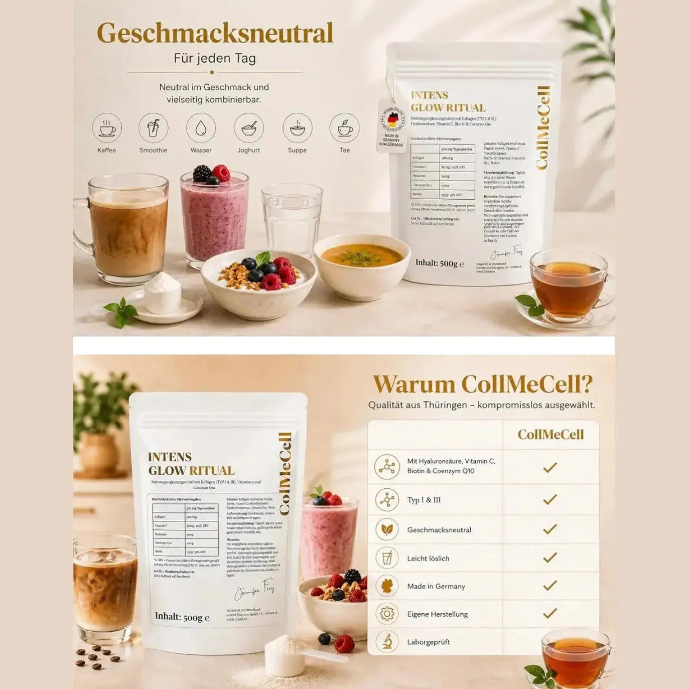INTENSE GLOW RITUAL Kollagen + Hyaluron I Biotin | Q10 I Vitamin C General Nutrition Agency UG