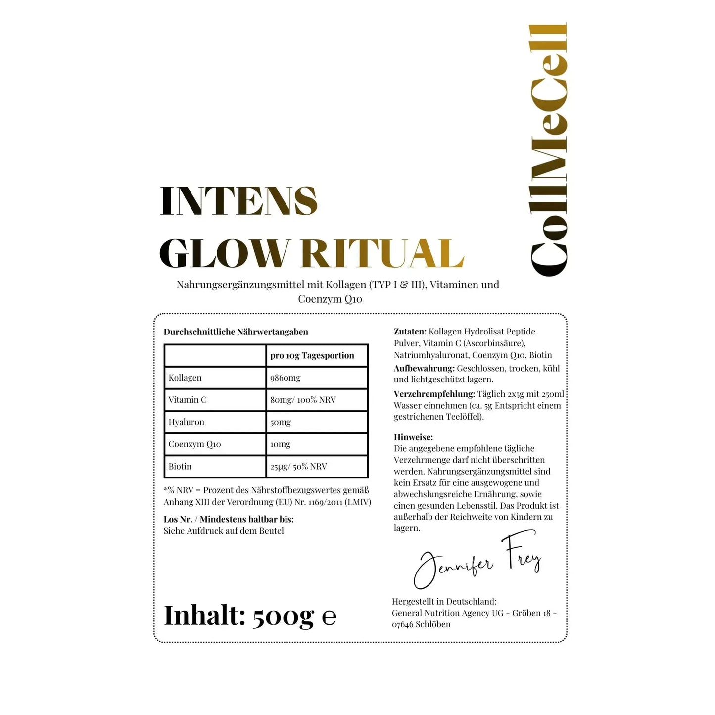 INTENSE GLOW RITUAL Kollagen + Hyaluron I Biotin | Q10 I Vitamin C General Nutrition Agency UG