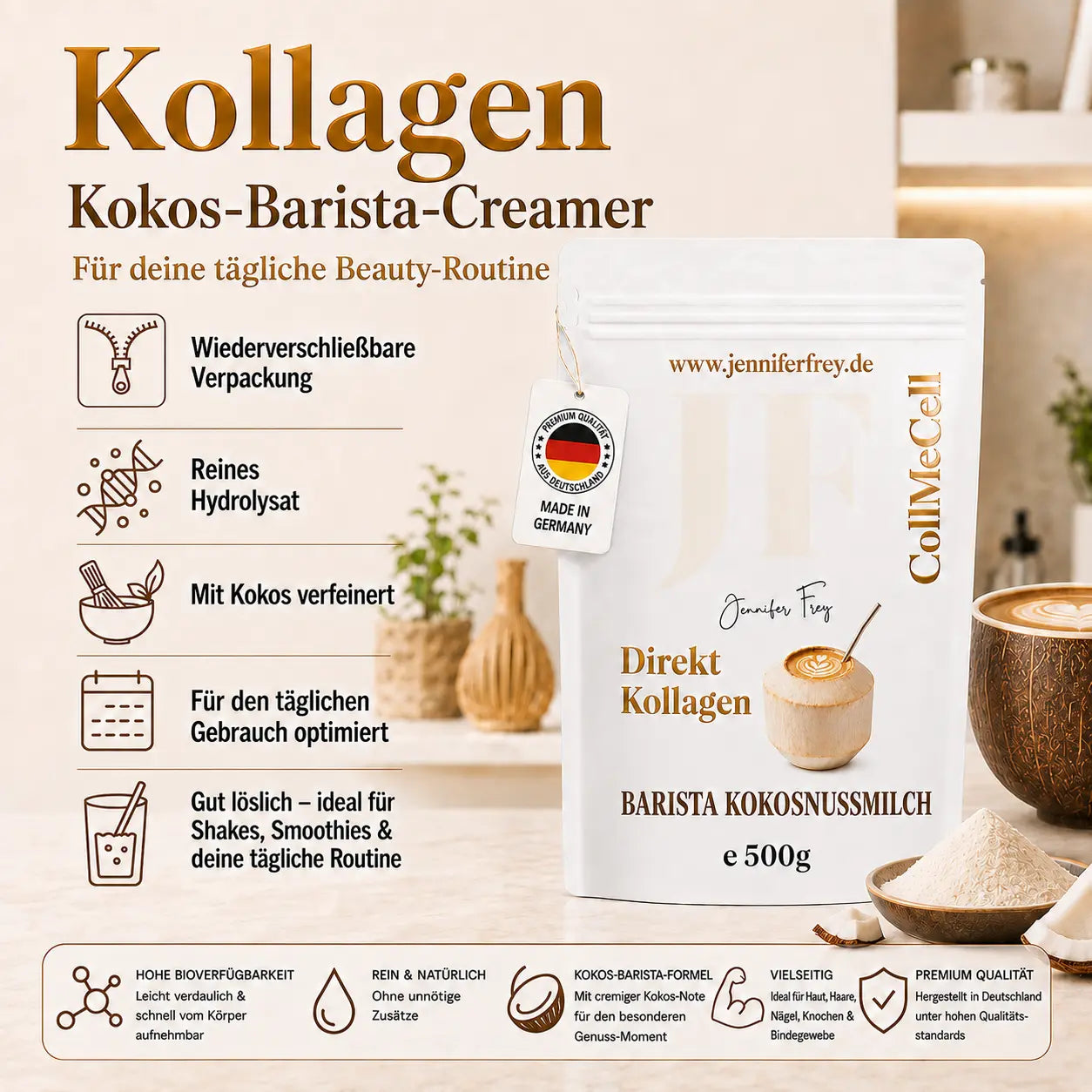 Kokos-Barista-Creamer – Collagen Coffee Creamer Kokos mit Kollagen - Nahrungsergänzungsmittel