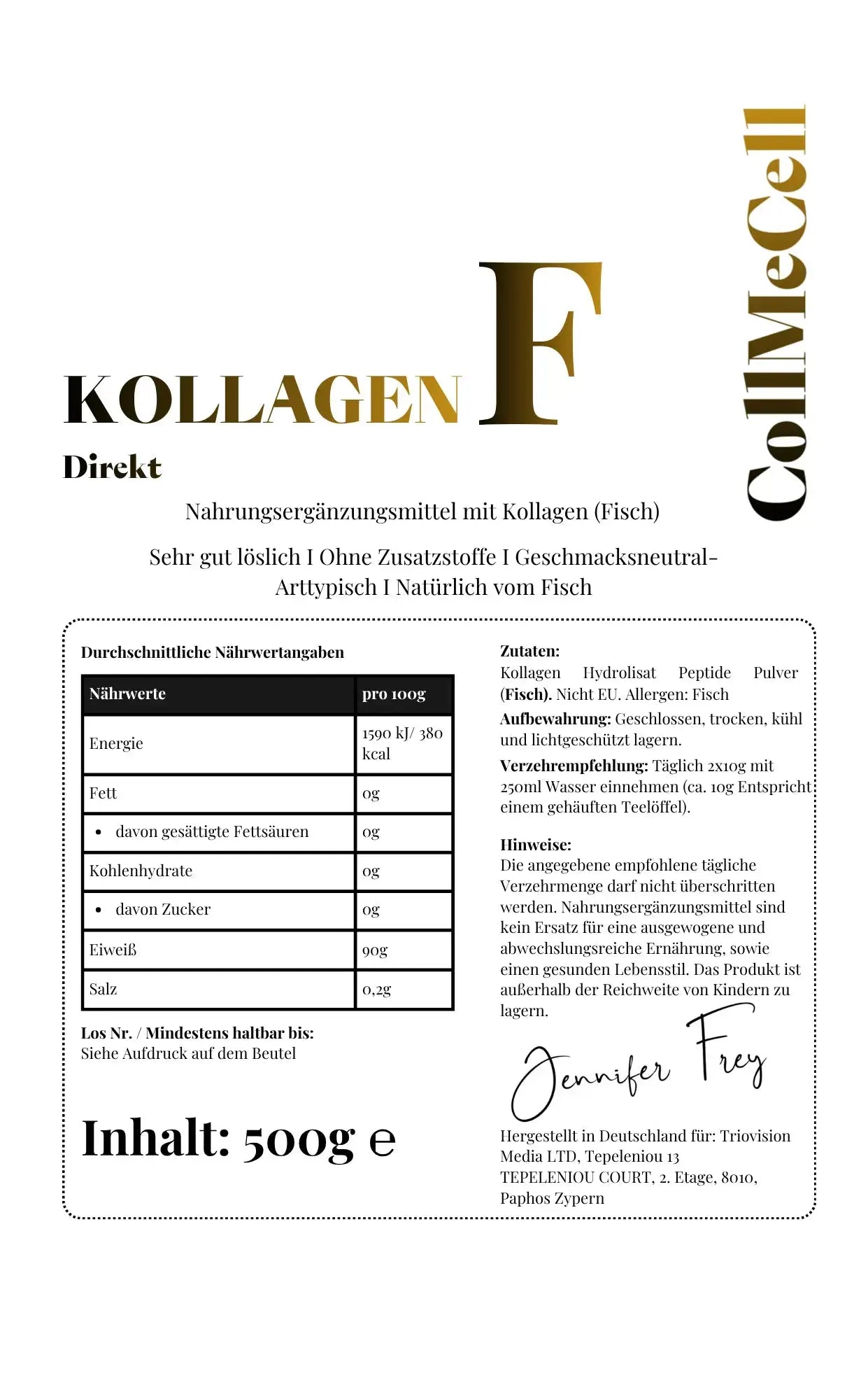 1000 Dalton Kollagen Peptide Marine Kollagen 500g 