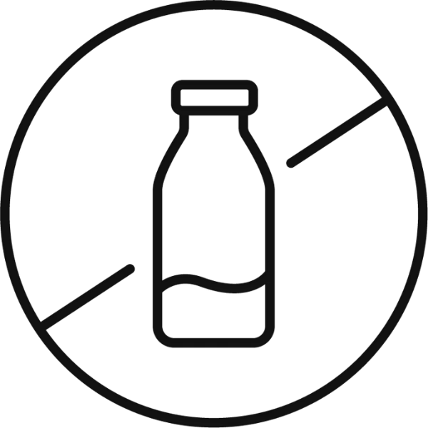 Ein schwarzes Silhouetten-Symbol einer Flasche mit einer diagonalen Linie, die sie durchkreuzt, als Hinweis auf ein Verbot oder keinen Konsum.
